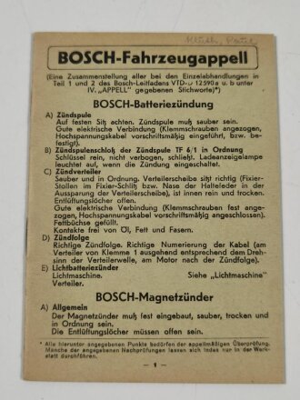 "Bosch Fahrzeugappell", Zusammenstellung aller...