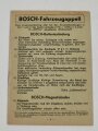 "Bosch Fahrzeugappell", Zusammenstellung aller Einzelabhandlungen Teil 1 und 2, 8 Seiten, DIN A6, Druckvermerk von 1941
