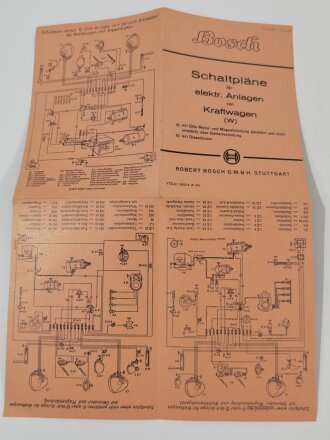 Bosch "Schaltpläne für elekt. Anlagen von Kraftwagen", Aufgefaltet DIN A4, Druckvermerk von 1942