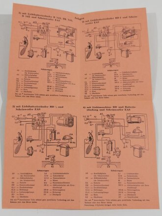 Bosch "Schaltpläne für elekt. Anlagen von Krafträdern", aufgefaltet DIN A4, Druckvermerk von 1941