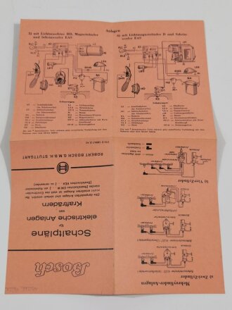 Bosch "Schaltpläne für elekt. Anlagen von Krafträdern", aufgefaltet DIN A4, Druckvermerk von 1941