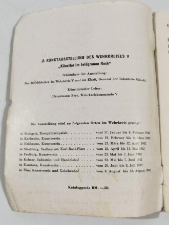 "Künstler im feldgrauen Rock", 2. Kunstausstellung des Wehrkreises V,1942, 45 Seiten,12,5  x 16 cm, gebraucht