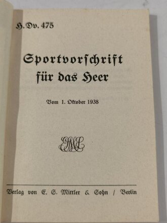 H.Dv.475, Sportvorschrift für das Heer, datiert...