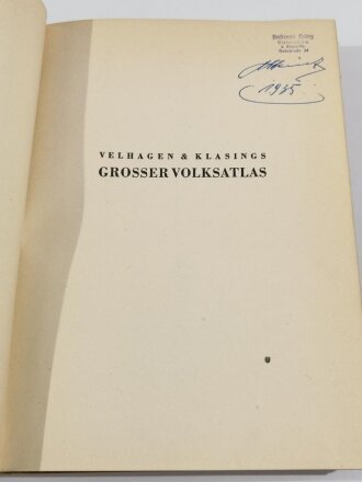Großer Volksatlas mit Großflächenkarte,1940, 136 Seiten, 23,5 x 32,5 cm, gebraucht