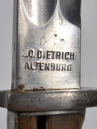 1.Weltkrieg, Seitengewehr 98/05 mit Feuerschutzblech, Klinge gereinigt,  Hersteller Dietrich Altenburg