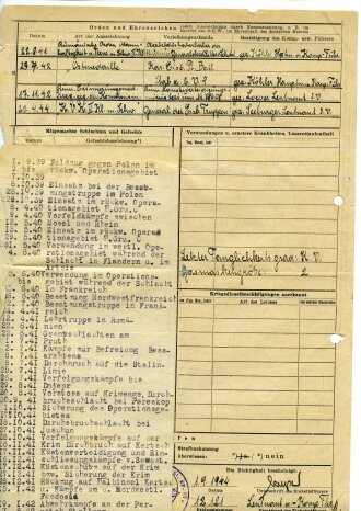 Verleihungsurkunde für den Rumänischen Orden für Mannhaftigkeit und Treue, eines Soldaten in der Eisb.Wasserst.Kp.195 mit Gefechtskalender ( siehe Beschreibung )