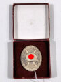 Verwundetenabzeichen 1939 in Silber im Etui, Rückseitig mit Hersteller 65 für " Klein & Quenzer A.G., Idar Oberstein ", Zink versilbert