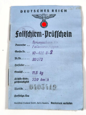 Fallschirmjäger " Fallschirm Prüfschein...