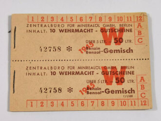 Wehrmacht , 20 Stück Gutscheine für Benzin...