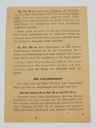 Kriegsmarine, "Merkblatt M503/4 Die Panzerfaust" Einzulegen in das Soldbuch, 4 Seiten