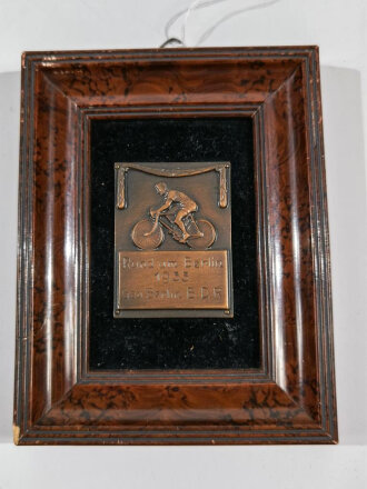 Bund Deutscher Radfahrer, Original gerahmte Siegerplakette " Rund um Berlin 1933" Rückseitig Beschriftet "13.Platz" Maße des Rahmen11 x 14cm