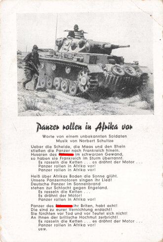 Ansichtskarte Liedertext "Panzer rollen in Afrika vor""