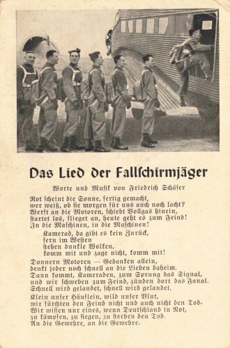 Ansichtskarte Liedertext "Das Lied der Fallschirmjäger"