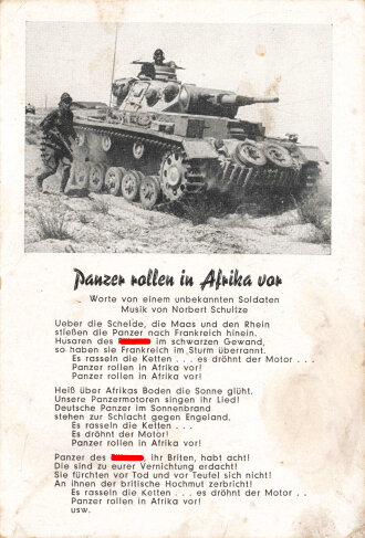 Ansichtskarte Liedertext "Panzer rollen in Afrika vor""