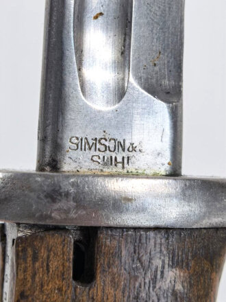 1.Weltkrieg, Seitengewehr 98 gekürztes Kammerstück, Hersteller Simson Suhl,  Gesamtlänge 46 cm, Truppenstempel W.W. auf Parierstange