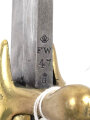 Preussen, Kaiserreich, Garde Pionierfaschinenmesser  Modell 1841, Klinge mit Sägerücken FW 47, Abnahmestempel auf allen Metallteilen, Waffennummer auf Parierstange