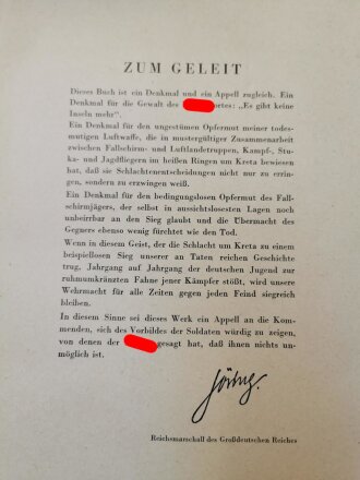 "Kreta- Sieg der Kühnsten" vom Heldenkampf der Fallschirmjäger. Bildband von 1942, gebraucht, Teil des Schutzumschlages auf die erste Seite geklebt