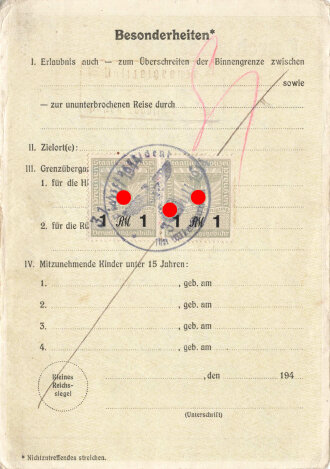 Durchlaßschein eines Betriebsleiters aus Wiesbaden, datiert 1944, DIN A6