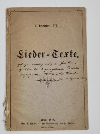 Lieder Texte 2. Dezember 1871, stark gebraucht