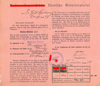 N.S.D.A.P. Ortsgruppenmitgliedsschreiben für Baden-Baden III, datiert 1933,  unter DIN A4, geknickt.