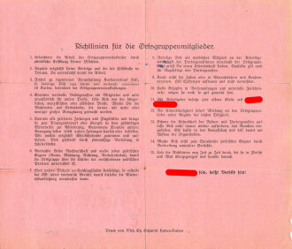 N.S.D.A.P. Ortsgruppenmitgliedsschreiben für Baden-Baden III, datiert 1933,  unter DIN A4, geknickt.