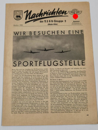 Nachrichten der NSFK Gruppe 9 "Wir besuchen eine Sportflugstelle" Oktober 1938, Hannover, DIN A4, 4-Seitig