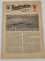 Nachrichten der NSFK Gruppe 9 "Wir besuchen eine Sportflugstelle" Oktober 1938, Hannover, DIN A4, 4-Seitig