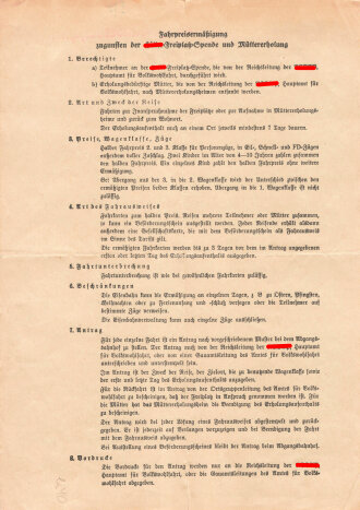 "Antrag auf Fahrpreisermäßigung" zugunsten der Hilter-Freiplatz Spende und Mütter-Erholung, datiert 1941, DIN A4