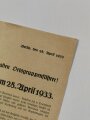 Der Stahlhelm, Der Bundesführer, "Lagebericht und Befehl vom 28. April 1933", geknickt, 4-Seitig, DIN A4