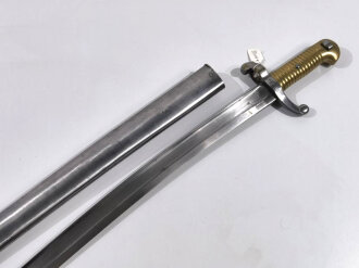 Frankreich, Seitengewehr/Yatagan Modell 1842/59 , Chatellerault1869, Ringdurchmesser 21 mm, innenliegende Drückerfeder, FK Markierung auf Parierstange