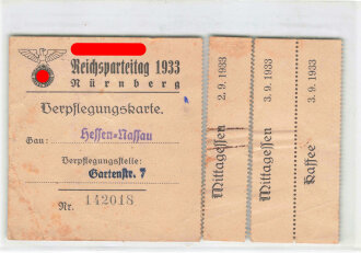 N.S.D.A.P. Reichtsparteitag 1933 Nürnberg,  Verpflegungskarte Gau Hessen-Nassau, abgetrennt