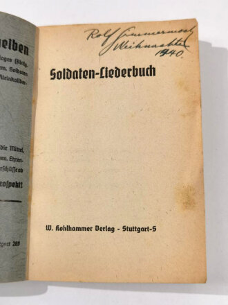 "Soldaten-Liederbuch" datiert 1940, 112 Seiten, DIN A6