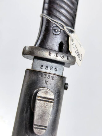 Seitengewehr Modell 84/98 für K98 der Wehrmacht. Gebraucht, Fremdstempel