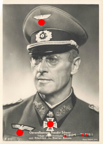 Ansichtskarte "Generalleutnant Theodor Scherer - Träger des Eichenlaubs zum Ritterkreuz des Eisernen Kreuzes"