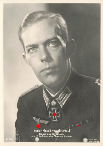 Ansichtskarte "Major Harald von Hirschfeld - Träger des Eichenlaubs zum Ritterkreuz des Eisernen Kreuzes"