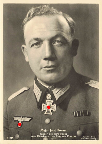 Ansichtskarte "Major Josef Bremm- Träger des Eichenlaubs zum Ritterkreuz des Eisernen Kreuzes"