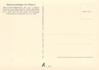 Ansichtskarte "Oberst Hans Mikosch - Träger des Eichenlaubs zum Ritterkreuz des Eisernen Kreuzes"