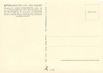 Ansichtskarte "Oberst d. R. Hyazinth Graf Stachwitz - Träger des Eichenlaubs mit Schwertern zum Ritterkreuz des Eisernen Kreuzes"