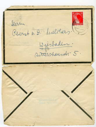 Hans Melchers, Generalmajor a.D., handgeschriebener Brief an eine Familie in Mannheim mit Umschlag, datiert 1944, gefalten, stark gebraucht