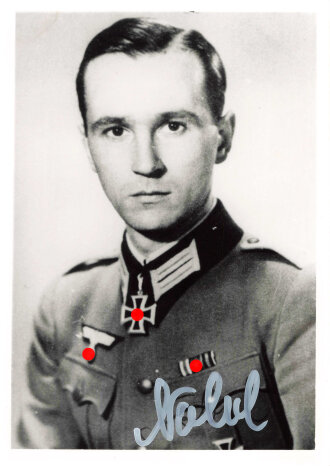 Deutschland nach 1945, Ritterkreuzträger Peter Nebel, eigenhändige Unterschrift auf Reprofoto