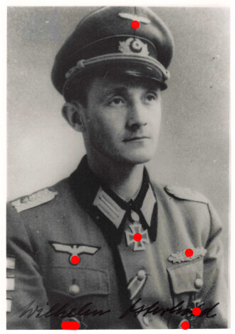 Deutschland nach 1945, Ritterkreuzträger Wilhelm Osterhold, eigenhändige Unterschrift auf Reprofoto