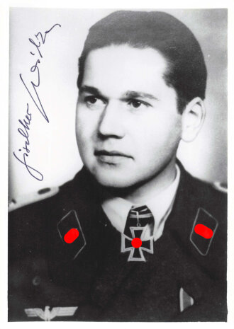 Deutschland nach 1945, Ritterkreuzträger Giselher Wilke, eigenhändige Unterschrift auf Reprofoto