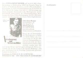 Deutschland nach 1945, Repro Ritterkreuzträger Major Otto Ernst Remer, Nachkriegskarte mit Unterschrift