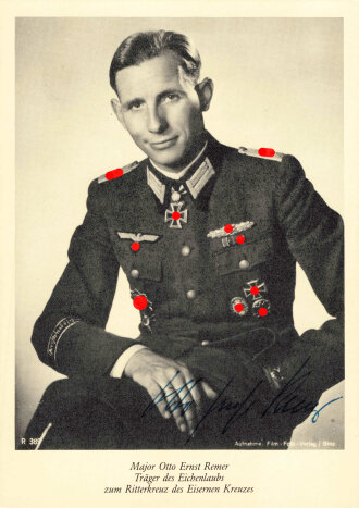 Deutschland nach 1945, Ritterkreuzträger Major Otto Ernst Remer, Nachkriegskarte mit Unterschrift