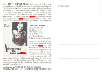 Deutschland nach 1945, Ritterkreuzträger Major Otto Ernst Remer, Nachkriegskarte mit Unterschrift