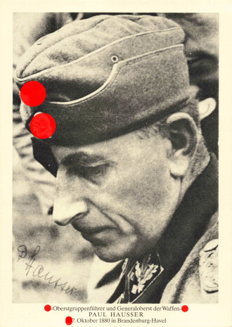 Deutschland nach 1945, Ritterkreuzträger Paul Hausser, Repro Foto mit Unterschrift