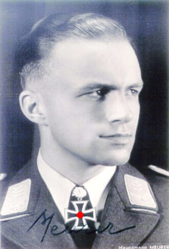 Deutschland nach 1945, Ritterkreuzträger Hauptmann Meurer, Repro Foto mit Unterschrift