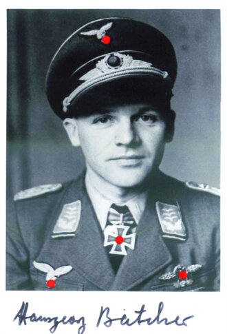 Deutschland nach 1945, Ritterkreuzträger Hansgeorg Bätcher, Repro Foto mit Unterschrift