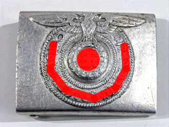 Koppelschloss Waffen SS für Mannschaften. Aluminium, Hersteller RZM 822/38 für Richard Sieper & Söhne, Lüdenscheid. Getragenes Stück