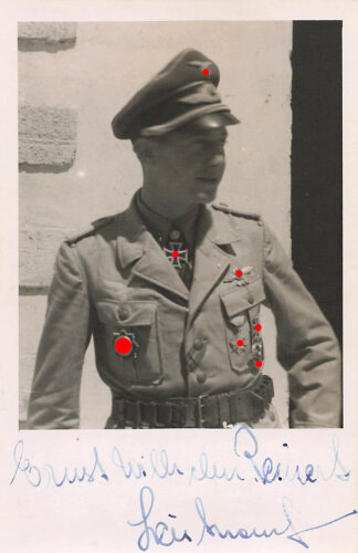 Eichenlaubträger Leutnant Reinert, Privatfoto 7 x 11cm,  mit eigenhändiger Unterschrift
